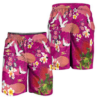Hawaiian and Japanese Culture Together Shorts for Men Pink Ohia Lehua Plumeria and Sakura Blooming LT03 - Polynesian Pride