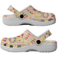 Hawaiian Kakau Tattoo Leis and Palaka Pattern Clogs Shoes Traditional Aloha Tribal Beige Color
