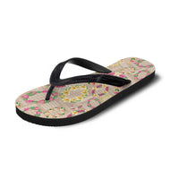 Hawaiian Kakau Tattoo Leis and Palaka Pattern Flip Flops Traditional Aloha Tribal Beige Color