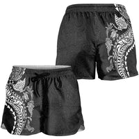 Hawaiian Kakau Tribal Sea Animals Tattoos Shorts for Women Black Color