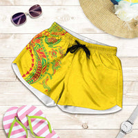 Hawaiian Kakau Tribal Sea Animals Tattoos Shorts for Women Kanaka Maoli Flag Color Inspired LT03 Multicolor - Polynesian Pride