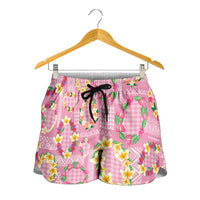 Hawaiian Leis Shorts for Women Kakau Tattoos and Palaka Pastel Pink Color