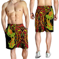 Hawaiian Manta Ray and Hammerhead Shark Tribal Tattoo Shorts for Men with Polynesian Tribal Pattern Kanaka Maoli Flag Color LT03 - Polynesian Pride