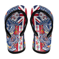 Hawaiian Manta Ray and Turtle Tribal Tattoo Flip Flops with Hawaii Flag and Flowers