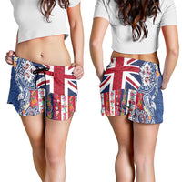 Hawaiian Manta Ray and Turtle Tribal Tattoo Shorts for Women with Hawaii Flag and Flowers LT03 - Polynesian Pride