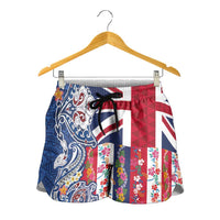 Hawaiian Manta Ray and Turtle Tribal Tattoo Shorts for Women with Hawaii Flag and Flowers LT03 - Polynesian Pride