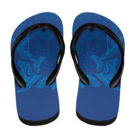 Hawaiian Monk Seal and Whale Flip Flops Kakau Tribal Pattern Blue Color