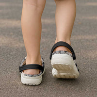 Hawaiian Ocean Seashells Clogs Shoes Black Palaka Pattern