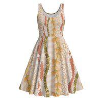 Hawaiian Ohia Lehua Lei Midi Dress Plaid Palaka Ahiehie Pattern LT9 Beige - Polynesian Pride