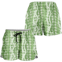 Hawaiian Ohia Lehua Lei Shorts for Women Plaid Palaka Omaomao Pattern - Polynesian Pride