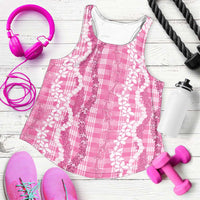 Hawaiian Ohia Lehua Lei Women Racerback Tank Plaid Palaka Akala Pattern LT9 Pink - Polynesian Pride