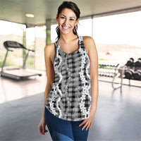 Hawaiian Ohia Lehua Lei Women Racerback Tank Plaid Palaka Eleele Pattern - Polynesian Pride