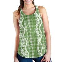 Hawaiian Ohia Lehua Lei Women Racerback Tank Plaid Palaka Omaomao Pattern LT9 - Polynesian Pride