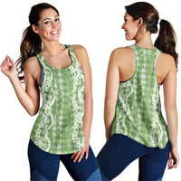 Hawaiian Ohia Lehua Lei Women Racerback Tank Plaid Palaka Omaomao Pattern LT9 - Polynesian Pride