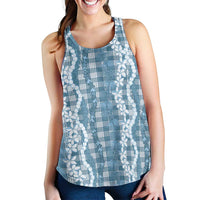 Hawaiian Ohia Lehua Lei Women Racerback Tank Plaid Palaka Uliuli Omaomao Pattern - Polynesian Pride