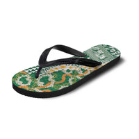 Hawaiian Plumeria Lei Flip Flops Kakau Motifs and Palaka Half Style Green Color - Polynesian Pride