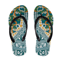 Hawaiian Plumeria Lei Flip Flops Kakau Motifs and Palaka Half Style Turquoise Color LT03 Turquoise - Polynesian Pride