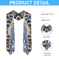 Hawaiian Plumeria Lei Graduation Stole Kakau Motifs and Palaka Half Style Blue Color