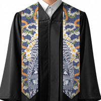 Hawaiian Plumeria Lei Graduation Stole Kakau Motifs and Palaka Half Style Blue Color