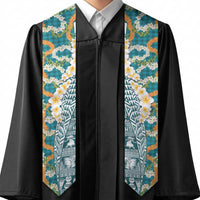 Hawaiian Plumeria Lei Graduation Stole Kakau Motifs and Palaka Half Style Turquoise Color