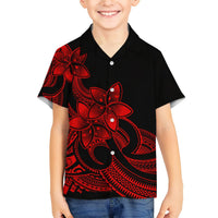 Polynesian Matching Outfit For Family Plumeria Flowers Long Dress Hawaiian Shirt Polynesian Tribal Red Vibe LT9 Son's Shirt - Polynesian Pride