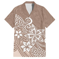 Hawaii Family Matching Outfits Polynesia Off Shoulder Maxi Dress And Shirt Family Set Clothes Plumeria Beige Curves LT7 - Polynesian Pride