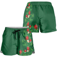 Hawaiian Taro Leaves-Hibiscus and Plumeria Shorts for Women Polynesian Art-Kakau Tattoo Green LT03 - Polynesian Pride