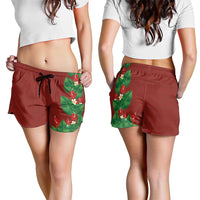 Hawaiian Taro Leaves-Hibiscus and Plumeria Shorts for Women Polynesian Art-Kakau Tattoo Red LT03 - Polynesian Pride