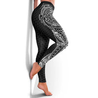 Hawaiian Traditional Tattoos Leggings Kakau Tribal Tropical Plant Motif Black Color