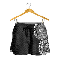 Hawaiian Traditional Tattoos Shorts for Women Kakau Tribal Tropical Plant Motif Black Color LT03 - Polynesian Pride