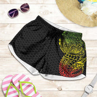 Hawaiian Traditional Tattoos Shorts for Women Kakau Tribal Tropical Plant Motif Kanaka Maoli Flag Color Inspired LT03 Multicolor - Polynesian Pride