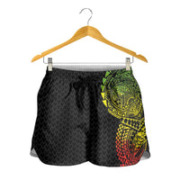 Hawaiian Traditional Tattoos Shorts for Women Kakau Tribal Tropical Plant Motif Kanaka Maoli Flag Color Inspired LT03 - Polynesian Pride