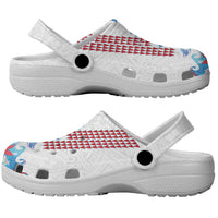 Hawaiian Tribal Manta Ray Clogs Shoes Kakau Tattoo and Flowers Surfing Waves Pattern Ocean Color LT03