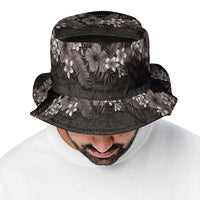 Hawaiian Tropical Flowers and Tribal Polynesian Tattoo Bucket Hat Grayscale Mode LT03 - Polynesian Pride