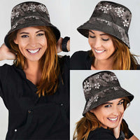 Hawaiian Tropical Flowers and Tribal Polynesian Tattoo Bucket Hat Grayscale Mode LT03 - Polynesian Pride
