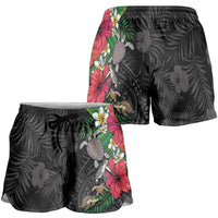 Hawaiian Tropical Plants and Turtles Shorts for Women Polynesian Art Motifs