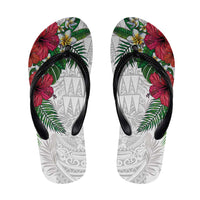 Hawaiian Tropical Plants Flip Flops Kakau Tattoo and Polynesian Pattern Half Black White