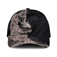 Hawaiian Tropical Plants Turtle and Shark Classic Cap Polynesian Art Tattoo Grayscale Color LT03 Universal Fit Black - Polynesian Pride