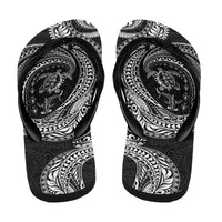 Hawaiian Turtle and Shark Flip Flops Kakau Tribal with Polynesian Pattern Black Color