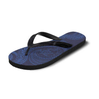 Hawaiian Turtle and Shark Flip Flops Kakau Tribal with Polynesian Pattern Blue Color