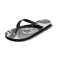 Hawaiian Turtle and Shark Flip Flops Kakau Tribal with Polynesian Pattern White Color
