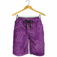 Hawaiian Turtle and Shark Shorts for Men Kakau Tribal with Polynesian Pattern Pink Color