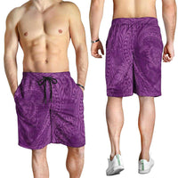 Hawaiian Turtle and Shark Shorts for Men Kakau Tribal with Polynesian Pattern Pink Color