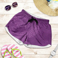 Hawaiian Turtle and Shark Shorts for Women Kakau Tribal with Polynesian Pattern Pink Color