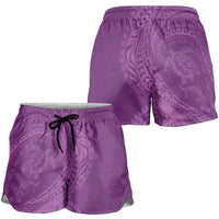 Hawaiian Turtle and Shark Shorts for Women Kakau Tribal with Polynesian Pattern Pink Color