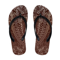 Hawaiian Turtles and Leis Flip Flops Tribal Kakau Pattern Mocha Mousse Color