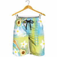 Hawaiian Ukulele Avocado Shorts for Men Leis and Polynesian Pattern