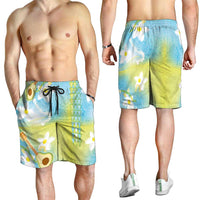 Hawaiian Ukulele Avocado Shorts for Men Leis and Polynesian Pattern