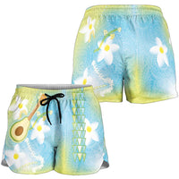 Hawaiian Ukulele Avocado Shorts for Women Leis and Polynesian Pattern