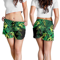 Humpback Whale Matariki New Zealand Shorts for Women NZ Maori Paikea Poutama Luxury Green LT14 - Polynesian Pride